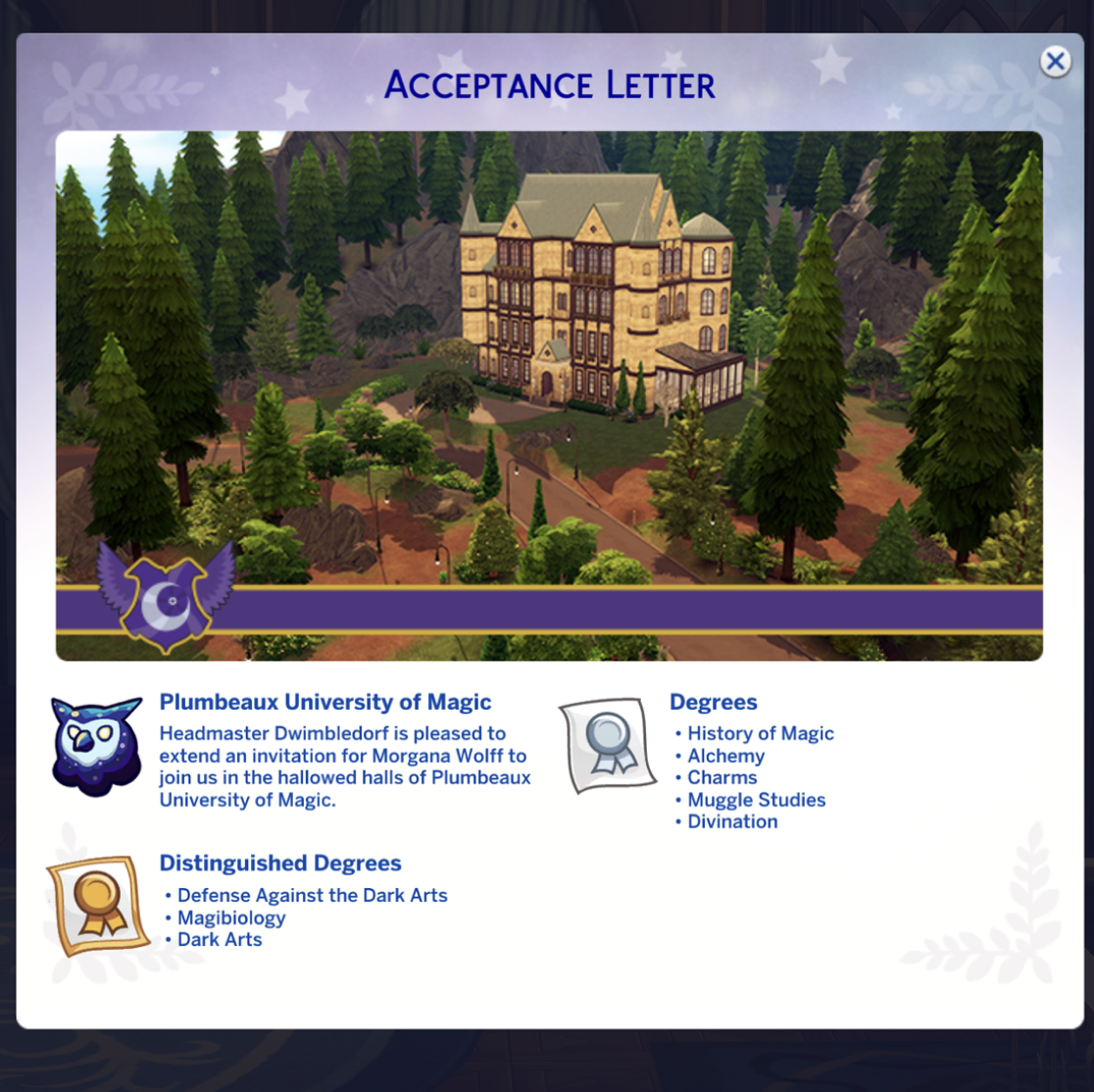 Plumbeaux acceptance letter in-game